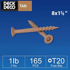 Wood Screws #8 x 1-5/8" 165pcs(Approx), Tan Ruspert Coating Exterior Deck Screws, Torx/Star Drive Flat Head,Twist Shank, Cut Tip/Thread, Bit Included, 1 lb/Box