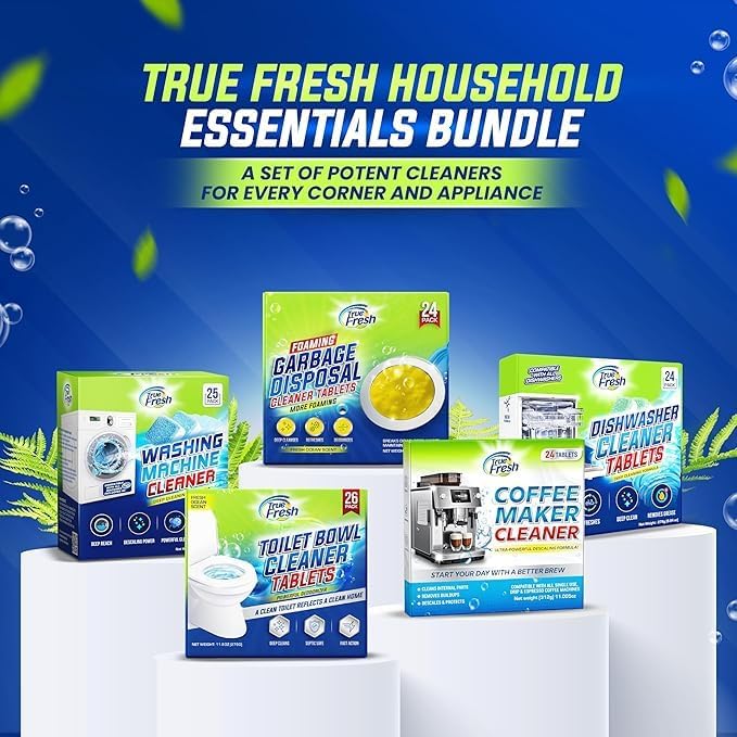 True Fresh Dishwasher Cleaner & Deodorizer Tablets 24-Pack – Deep Clean, Fresh, Sparkling Dishwasher Cleaning Tablets for Spray Arms, Filters & Drains – Removes Grease, Residue & Hard Water Buildup