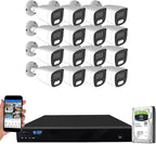 GW Security 16 Channel 12MP NVR 4K Security Camera System with 16 x 8MP PoE Spotlight Color Night Vision Outdoor/Indoor Microphone Bullet Cameras, Smart AI Human/Vehicle Detection