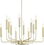 Qamra Modern Farmhouse Gold Chandelier for Dining Room, 12-Light Rustic Candle Chandelier Light Fixture, Industrial Hanging Chandeliers Lighting for Living Room, Kitchen, Staircase, Entryway, Foyer