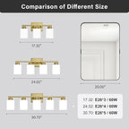 Brushed Gold Bathroom Light Fixtures, 3-Light Modern Vanity Light Over Mirror, Wall Sconces with Milky White Frosted Glass Shades, E26 Socket (Bulbs Not Included)