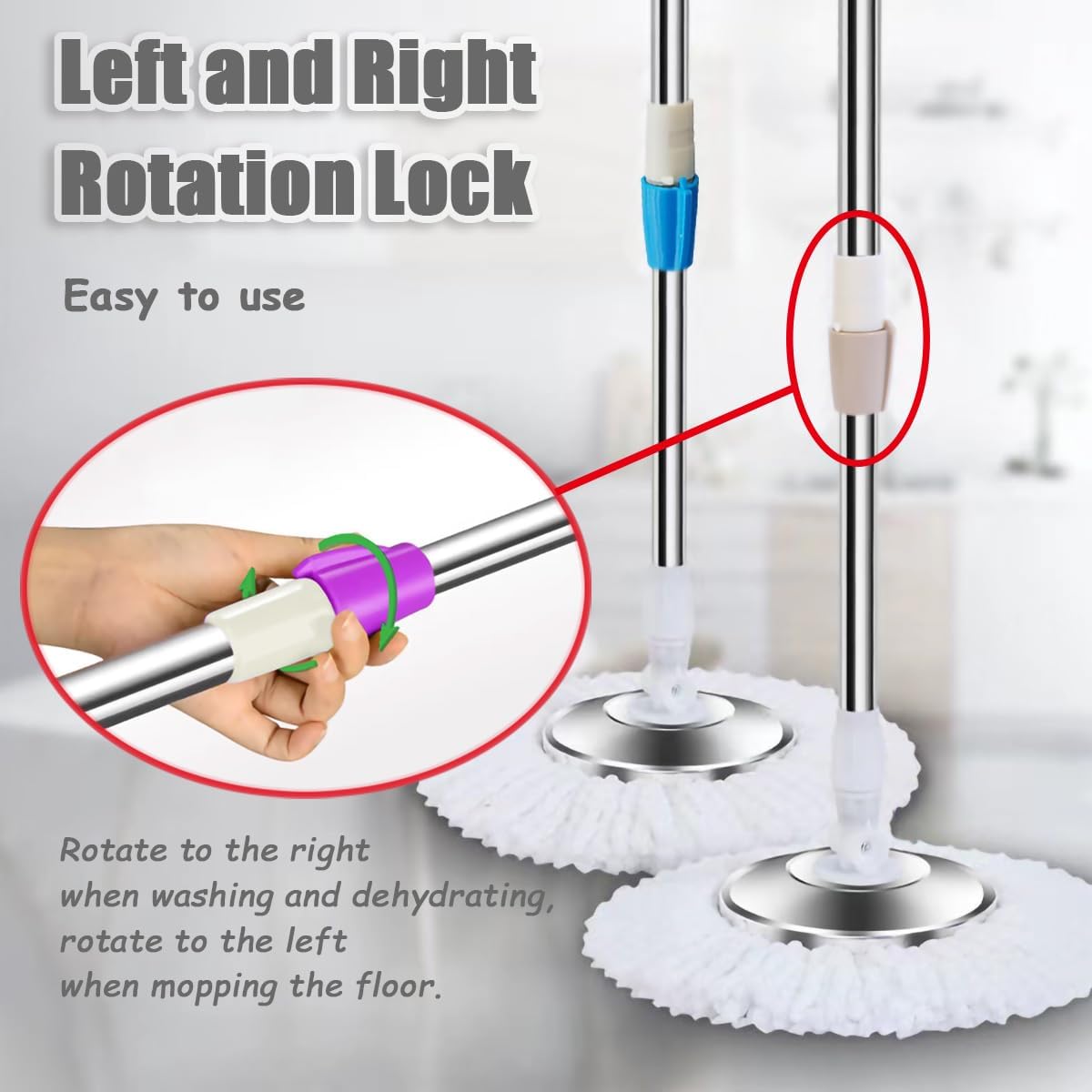 Extended Spin Mop Replacement Handle, Upgraded 60 inch 360 Degrees Rotating Telescopic Replacement Mop Stick with Stainless Steel Disc for Spin Mop Bucket Cleaning System(Blue)