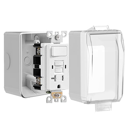 20 Amp GFCI with Switch Outdoor Electrical Outlet Box, Nonmetallic Heavy Duty Box IP66 Waterproof and NEMA 5-15 Self Test TR GFCI Outlet Kit, 3.15 Inch Deep, Lockable, Clear/Gray, ETL Listed