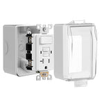 20 Amp GFCI with Switch Outdoor Electrical Outlet Box, Nonmetallic Heavy Duty Box IP66 Waterproof and NEMA 5-15 Self Test TR GFCI Outlet Kit, 3.15 Inch Deep, Lockable, Clear/Gray, ETL Listed