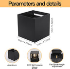 4 Pack LED Outdoor Sconces Wall Lights 20W Exterior/Interior Up and Down Lights IP65 Waterproof Modern Outdoor Lighting Fixtures Square Aluminum Wall Mount Light Black 3000K Warm Lights