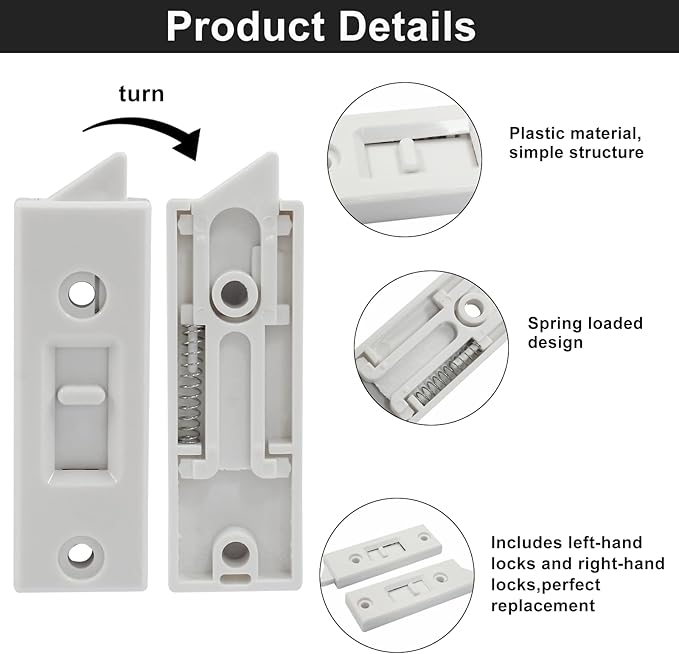 Window Latch Locks Replacement Window Parts and Hardware, Plastic Spring Loaded Sliding Window Tilt Latch for Home Window Accessories, Pack of 12 (White)
