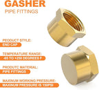 GASHER 1/8"NPT Brass Pipe Cap, NPT Female Thread Socket Pipe End Cap Plugs Fitting 2PCS