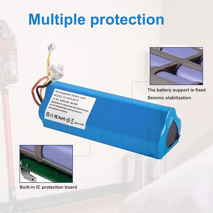 4.0Ah Battery Replacement，Compatible with Tineco iFloor 3, Floor ONE S3, Floor one S3 Breeze Cordless Wet Dry Vacuum Cleaner, Li-Ion 21.6V Battery。