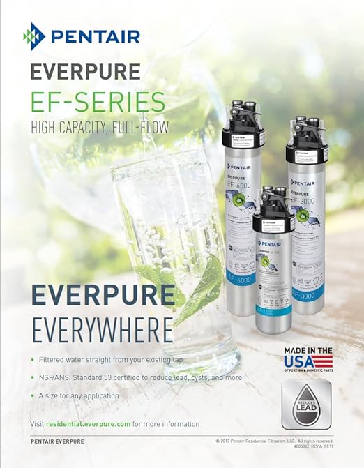Pentair Everpure EF-1500 Quick-Change Filter Cartridge, EV985850, NSF Certified to Reduce Lead, For Use in Everpure EF-1500 Full Flow Drinking Water System, 1,500 Gallon Capacity, 0.5 Micron