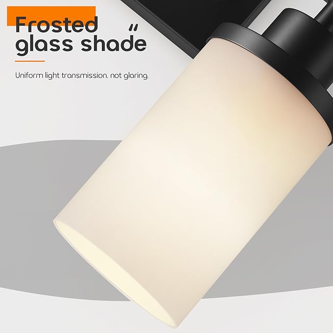 Wall Light Fixtures 4-Light Over Mirror, Matte Black Vanity Lights with White Frosted Glass Shade, Wall Sconces for Bathroom Kitchen T001MB-L4