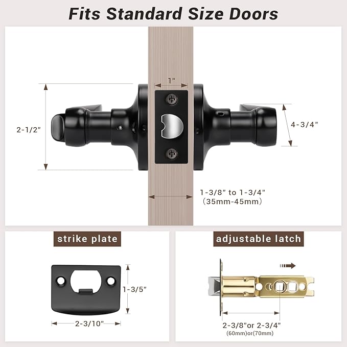 Knobonly 5 Pack Matte Black Privacy Door Levers Interior Door Handles for Bedroom and Bathroom Door Knobs Keyless Privacy Door Handles with Lock, Zinc Alloy Reversible for Right/Left