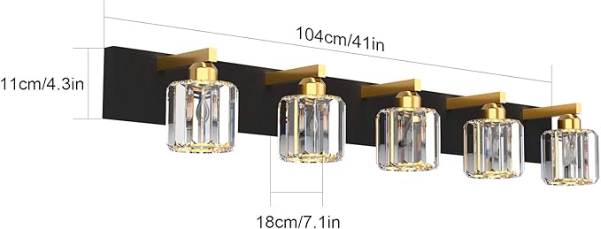 Aipsun Crystal Bathroom Vanity Light Black Vanity Lighting fixtures 5 Lights Crystal Vanity Light for Bathroom(Exclude Bulb)