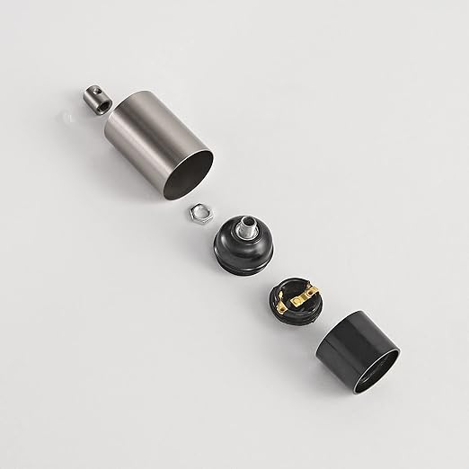 BRIGHTTIA E26 Light Bulb Socket with Cover & Cord Grip - Standard Screw-in Lamp Holder Socket Replacement for DIY Decorative Vintage Retro Industrial Edison Pendant Lighting - 2 Pack (Brushed Nickel)