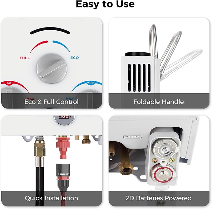 Tankless Water Heater, Camplux 1.58 GPM Propane Portable Water Heater With Pump Kit, White