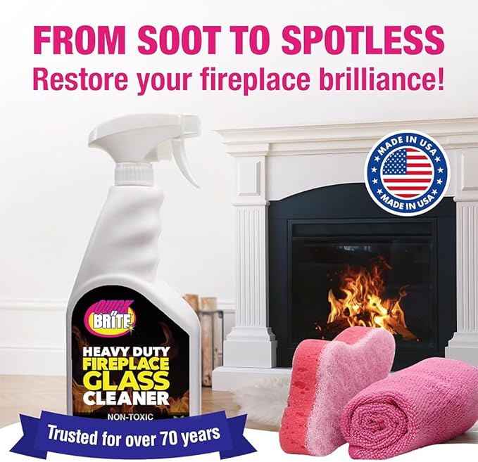 Quick 'n Brite Fireplace Glass Cleaner 24oz, Nonabrasive Cleaning Spray for Oven, Cooktops, Ceramic-Glass, Microwave Glass (Pack of 2)