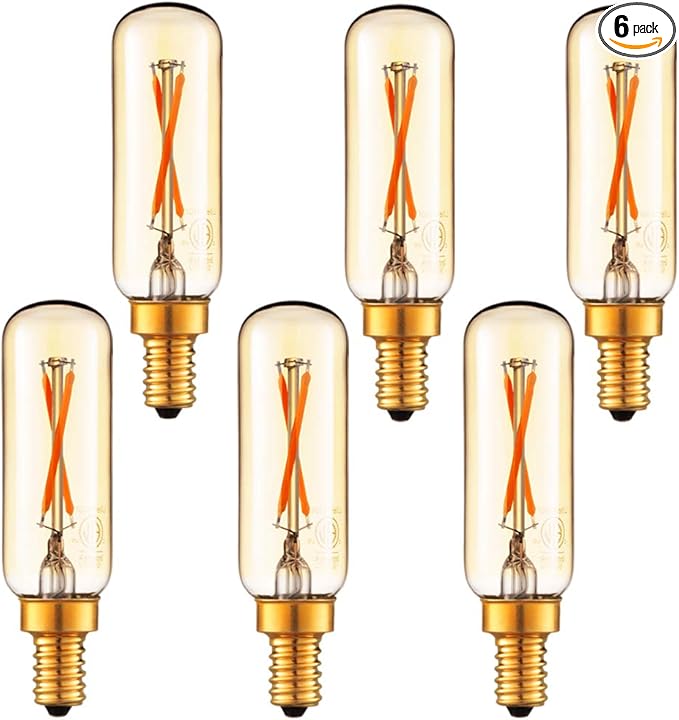 LiteHistory Dimmable T6 led Bulb 25W Candelabra led 2200K Amber 120lm 2W e12 T25 led Bulb 6Pack