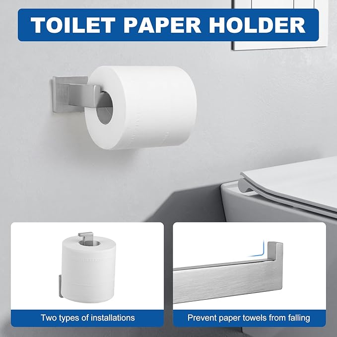 Cilee 15-Pieces Bathroom Hardware Set - Brushed Nickel Bathroom Accessories, 24 Inch Towel Bar, Square Towel Ring, Toilet Paper Holder, Towel Hook, Wall-Mounted Stainless Steel Towel Bar Rack Set