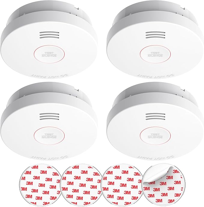 SITERLINK Smoke Detectors 10 Year Battery Operated,UL217-9th Listed Smoke Alarm with Test-Silence Button,Photoelectric Sensor Fire Alarms Smoke Detectors with LED Lights for Home, GS525A (4 Pack)