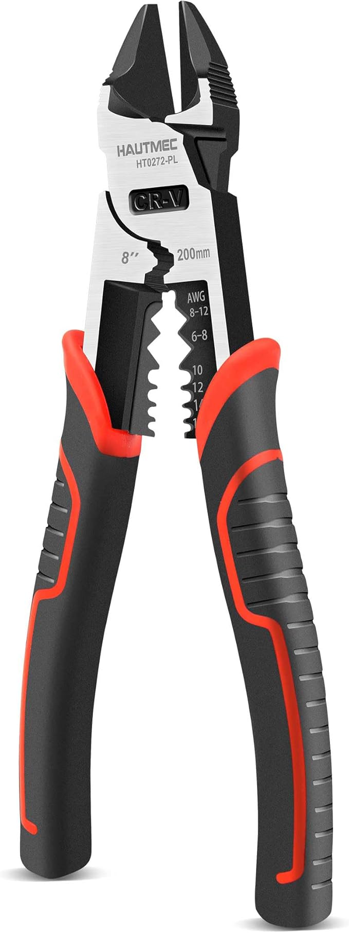 HAUTMEC 8" Diagonal Cutting Pliers, 4 in 1 Multifunction Side Cutters Pliers with Pro-High Leverage, CRV Steel Heavy Duty Wire Diagonal Cutters for Electricians, Mechanics & DIY, HT0272-PL