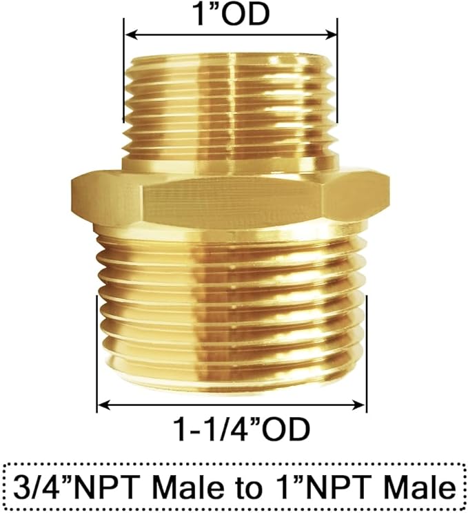 Joywayus 3/4" NPT Male × 1" NPT Male Brass Pipe Fitting Adapter
