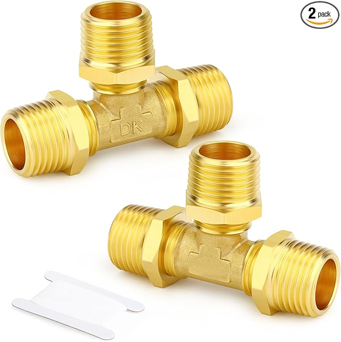 GASHER 2PCS Brass Male Tee Pipe Fitting T Adapter, 3 Way Brass Fitting 1/2" x 1/2" x 1/2" NPT T Fitting