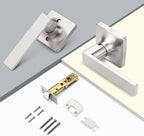 GOBEKOR Brushed Nickel Door Handles Interior Passage Door Levers for Closet Hallway Keyless Square Door Handle Lever 10 Pack