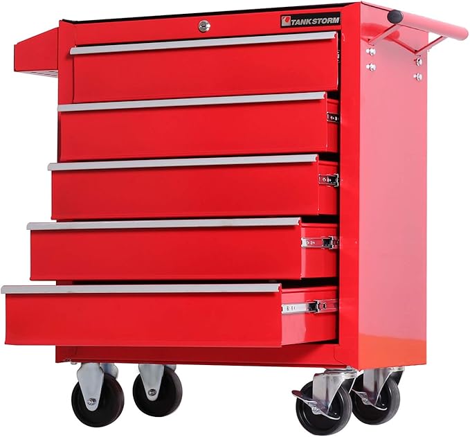 Tool Chest Heavy Duty Cart Steel Rolling Tool Box 5 Drawer Cart (TZ35 Red)
