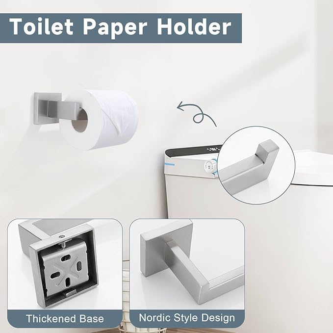 TNOMS Brushed Nickel 10-Piece Bathroom Hardware Accessories Set-Towel Bar & Holder Set for Bathroom,SUS304 Stainless Steel Bathroom Accessories Set Wall Mounted,16-Inch