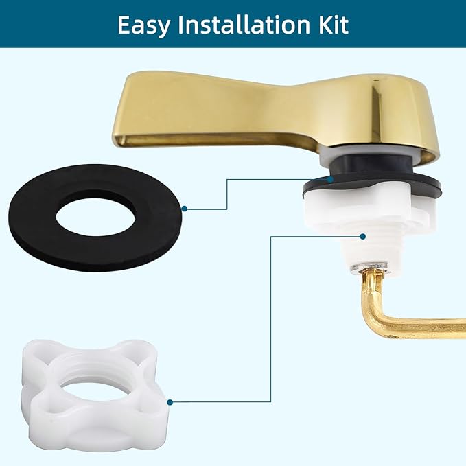 Hygie Rinse Metal Toilet Handle Lever Flush Replacement, Universal Front Mount Toilet Handle with Stainless Steel Flapper Chains, Toilet Repair Kit, Shiny Gold