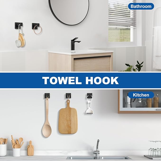 Cilee 15-Pieces Bathroom Hardware Set - Matte Black Bathroom Accessories, 24 Inch Towel Bar, Square Towel Ring, Toilet Paper Holder, Towel Hook, Wall-Mounted Stainless Steel Towel Bar Rack Set