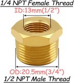 4PCS Brass Reducer Bushing, 1/2" NPT Male to 1/4" NPT Female Thread, Hex Reducing Convert Adapter Pipe Fitting Connector for Water/Oil/Gas