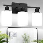 3-Light Bathroom Light Fixtures, Vanity Light with Milky White Shades, Matte Black Bathroom Light Fixtures Over Mirror, Modern Bathroom Wall Lamp for Mirror Living Room Cabinet Bedroom