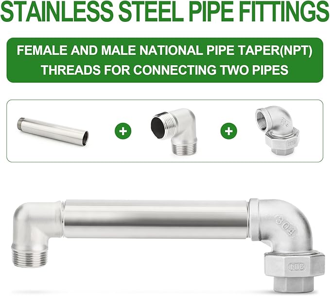 TAISHER 1PCS Stainless Steel Pipe Fittings, 1-1/2" NPT Male x 1-1/2" NPT Female Threaded, 8" Length Nipple Cast Pipe