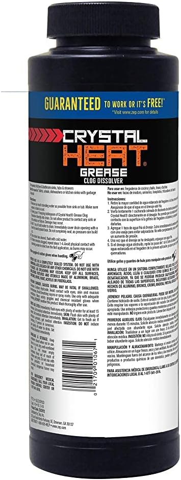 Zep Crystal Heat Drain Opener 32 Ounce - ZUCRY2 - Dissolves Drain Clogs Fast (32 Fl Oz, 12)