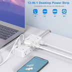 Power Strip Surge Protector - Multi Plug Outlet Adapter with 8 Widely Outlets & 4 USB Ports (2 USB-C), 5FT Extension Cord 45 ° Ultra Thin Flat Plug, Wall Mount for Office Travel Dorm and More
