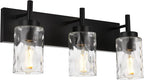 BONLICHT Vanity Light Fixtures 3 Light Modern Wall Sconces Lighting Black Bathroom Lights Wall Mounted with Hammered Glass Shade,Farmhouse Wall Light for Mirror Cabinets, Powder Room, Dressing Table