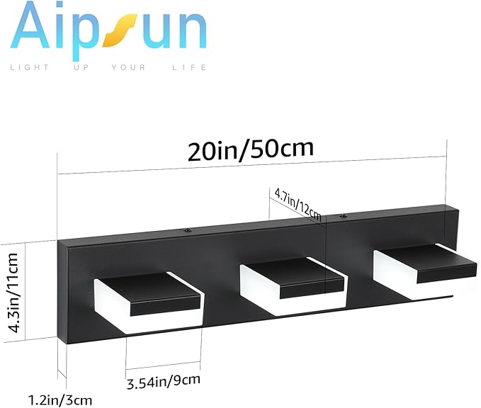 Aipsun Modern 3-Light LED Bathroom Vanity Light Fixtures - White Light 6000K Over Mirror