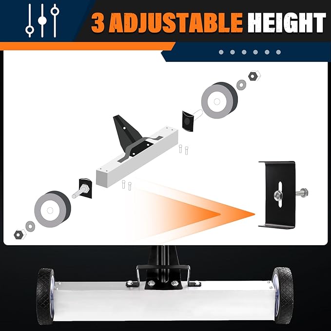 E BAVITE Nail Magnetic Sweeper,17 Inches Heavy Duty Telescopic Magnet Broom Large Rolling Nail Finder Magnet Tools with Wheels Cleanup and Long Adjustable Handle for Construction Yard