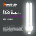 GoodBulb 18 Watt CFL Light Bulbs 4 Pin G24Q-2 Base 6500K Full Spectrum 18W High Output 1200 Lumens Double Tube Compact Fluorescent Light Bulbs Plug-in 10 Pack