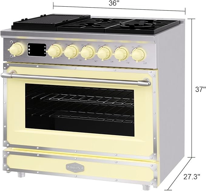 Akicon 36" Freestanding Gas Cooktop Oven Combo, Features 6 Sealed Burners, 5.2 Cu.ft Rapid Convection Oven, Convertible Fuel (NG/LP), Durable Cast Iron Grating (CYSCYSA1)