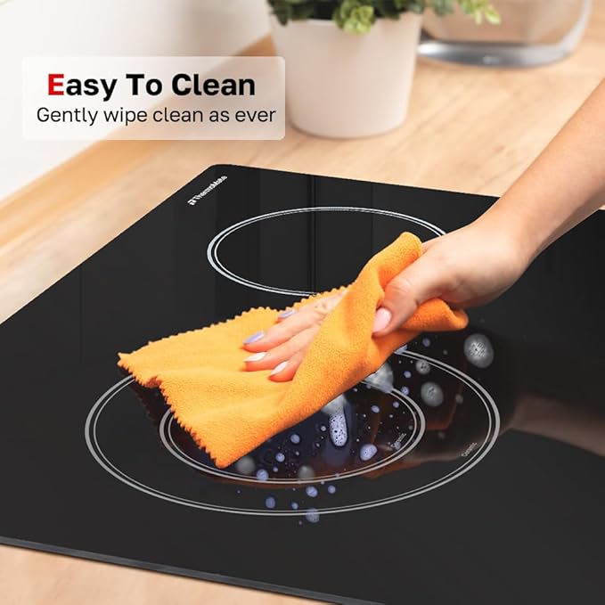 Apartment Electric Cooktop, ThermoMate 21 Inch Built-in Radiant Electric Stove Top, 3700W Ceramic Stove Top with 2 Burners, UL Certified, Knob Control, 240V