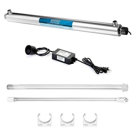 Bluonics 55W UV Ultraviolet Light Plus Sediment and Carbon Well Water Filter Purifier System with NPT 1" Ports, 12 GPM UV with 3 Filter Size 4.5” x 20" Filters for a Large Home/Commercial