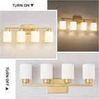 Gold Bathroom Light Fixtures, 4-Light Modern Vanity Light Over Mirror, Wall Sconces with Milky White Frosted Glass Shades, E26 Socket (Bulbs Not Included)