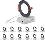 ZYC 4-Inch LED Recessed Lighting - 9W Ultra-Thin LED Ceiling Lights,2700-5000K Selectable,5CCT Dimmable Canless Wafer Downlight,800LM High Brightness,Dimmable Can Lights,Pack of 12 Black.