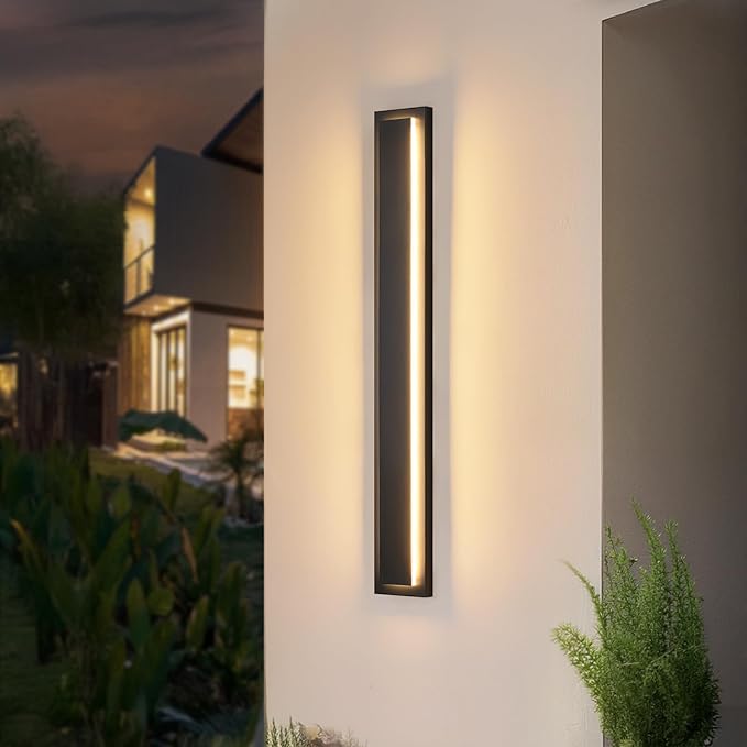 tewei 39.3 Inch Modern Outdoor Wall Sconce, Long Black LED Exterior Lighting Fixtures, Modern Large Outdoor Front Porch Lights Outside Wall Mount Lights for House, Warm White 3000K, 1 Pack