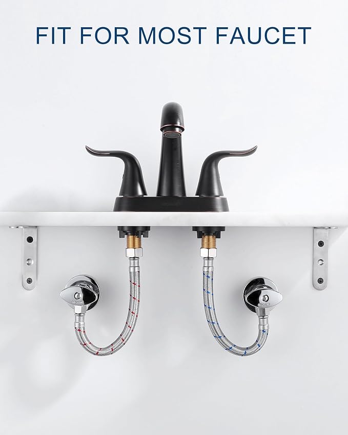 ALEASHA 16'' Length Faucet Supply Line, Stainless Steel Braided cUPC Sink Hose with G1/2" FIP x 3/8" Compression Supply Hose for Sink Faucet Bathroom Kitchen Faucet Connector Water Supply Line 2 PCS