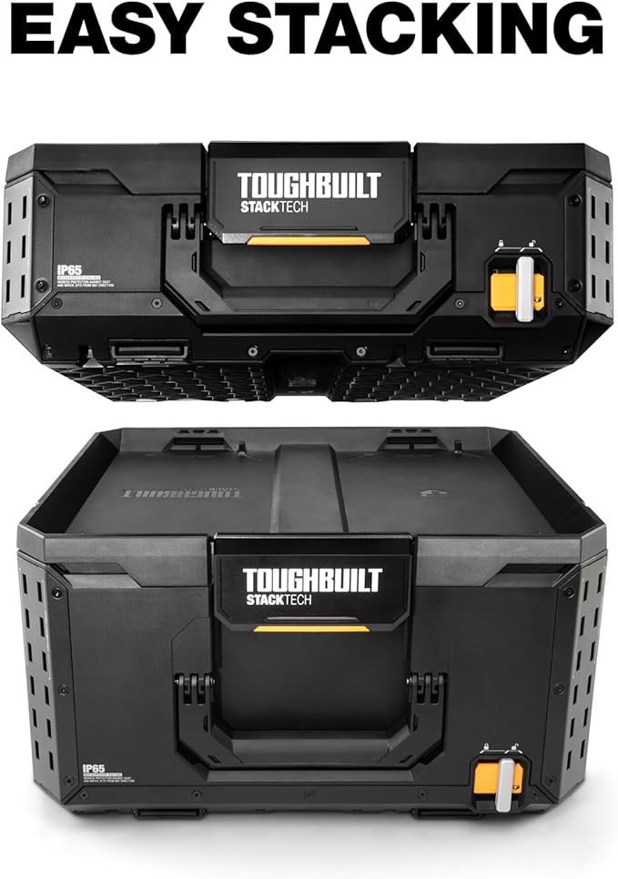 ToughBuilt StackTech XL 3 Drawer Tool Box, Heavy-Duty Portable Tools Chest, 50 lb Capacity - Stackable Toolbox Storage Organizer with 22 Dividers, Auto-Latching Drawers and Accessory Rails