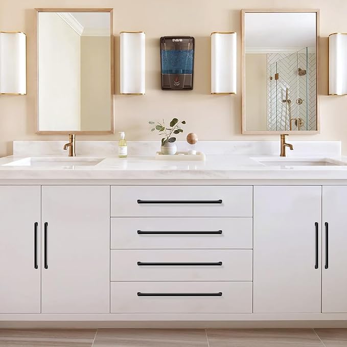 10 Pack 12.6 Inch(320mm) Hole Center Matte Black Modern Drawer Pulls Timeless Cabinet Pull Handle Vanity Pull Handle Classic Kitchen Cabinet Hardware, Screws Included, M-Black(12.6x10)