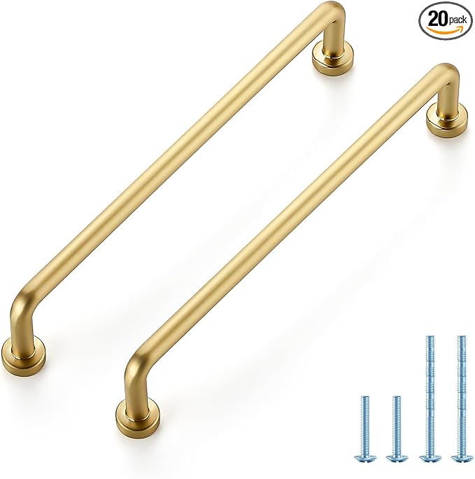 JOY DECOR Cabinet Pulls – 6-1/4 Inch Hole Center, Brushed Brass, 20 Pack, Zinc Alloy Cabinet Handles for Drawers & Cupboard – Vintage Style Hardware for Kitchen, Bathroom, Dresser, Furniture Makeover