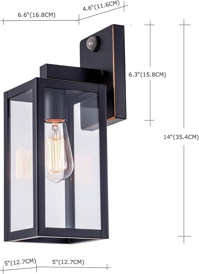 GRUENLICH Dusk to Dawn Large Outdoor Wall Lantern, PIR Motion Sensor Wall Sconce, E26 Base Max 60W, Metal Housing Plus Glass, Oil Rubbed Bronze Finish, Bulb Not Included, 1-Pack